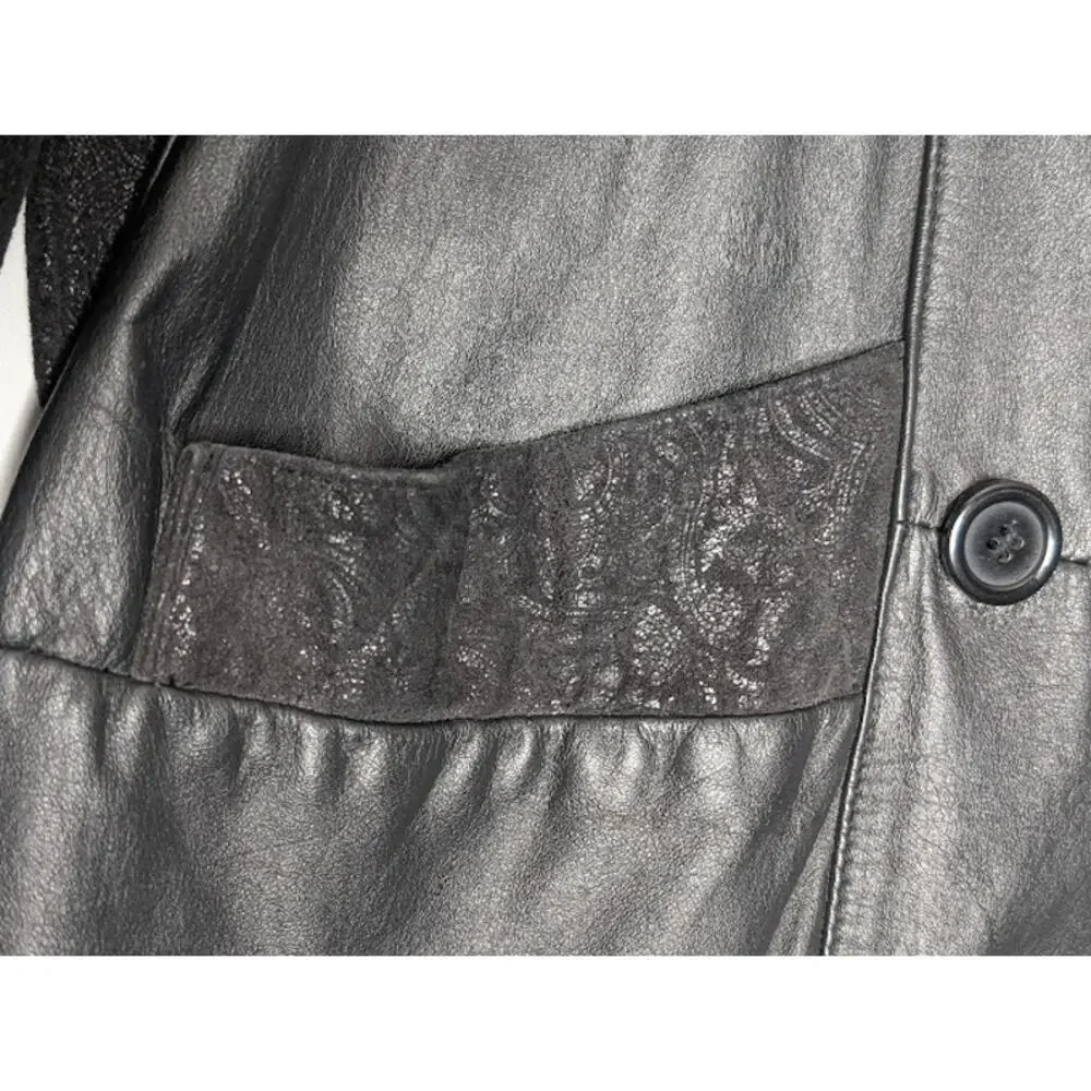 80's Vintage Leather Paisley Jacket G III-GLOBAL IDENTITY Medium Retro Goth - Picture 5 of 14